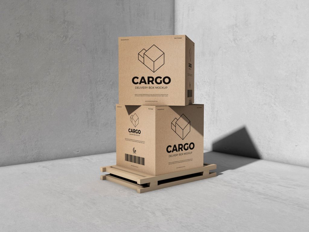 Free Packaging Cargo Delivery Box Mockup | Free Mockups, Best Free PSD Mockups - ApeMockups