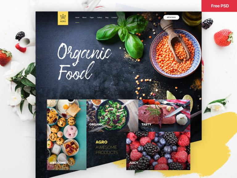 Organic Food Website Template Free Mockups, Best Free PSD Mockups