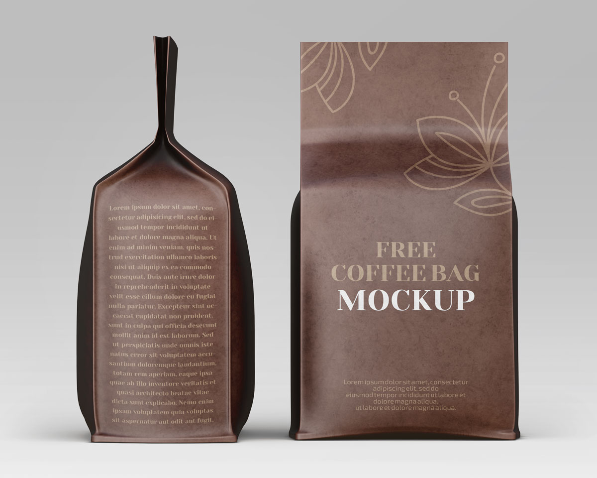 Download Free Flat Bottom Brown Kraft Coffee Bag Packaging Mockup ...